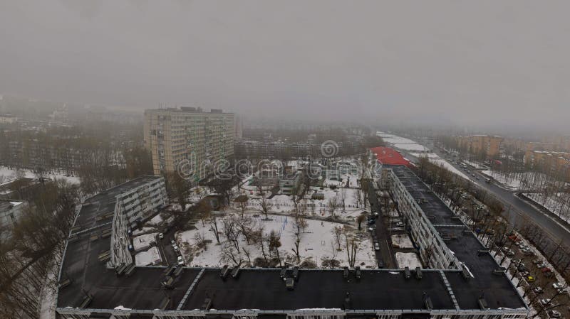 Morning panorama of the city of Togliatti against the background of spring fog. royalty free stock image Morning panorama of the city of Togliatti against the background of spring fog. royalty free stock image