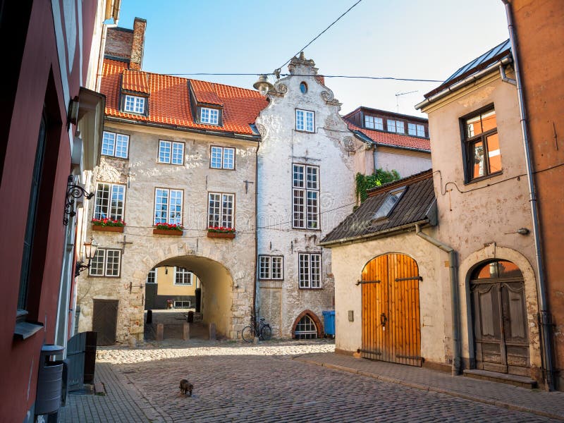 Morning street in the old Riga, Latvia
