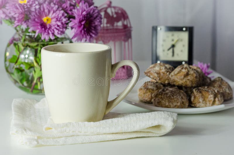 Morning tea and biscuits stock photo. Image of coffee 135787406