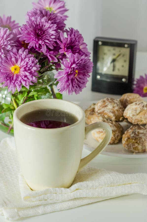 Morning tea and biscuits stock photo. Image of coffee 135787406