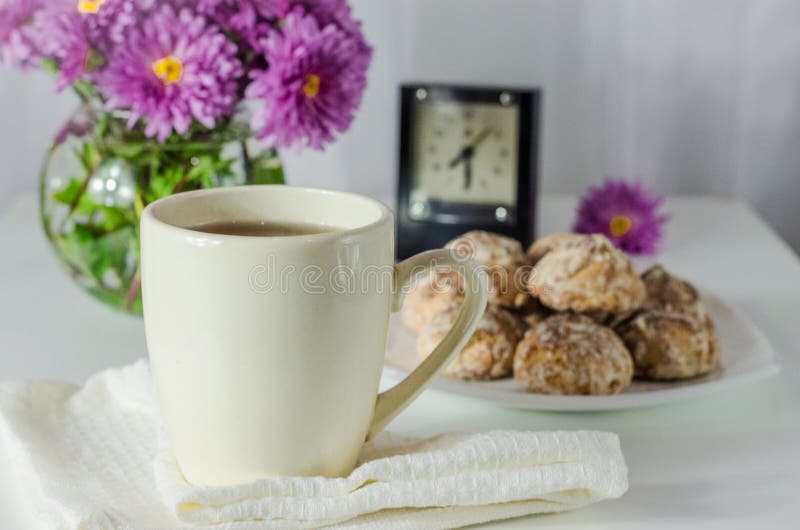 Morning tea and biscuits stock photo. Image of coffee 135787406