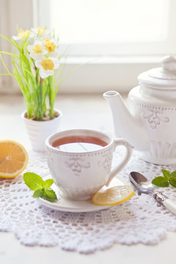 Morning tea with lemon stock photo. Image of melissa 75050880