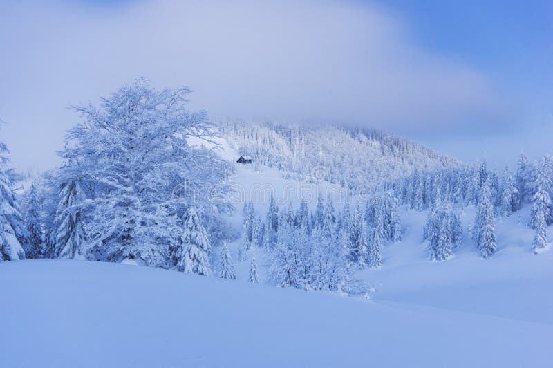 Morning in Velka Fatra mountains under Borisov hill during winter