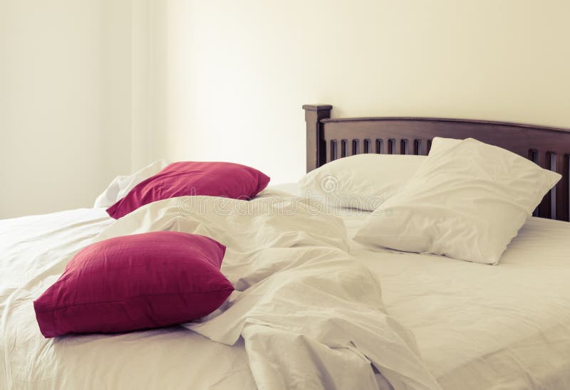 Morning View of an Unmade Bed Stock Photo Image of bedroom