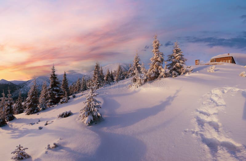 Morning winter mountain panorama (Carpathian, Ukraine