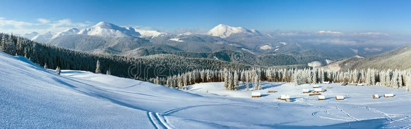 Morning winter mountain panorama landscape