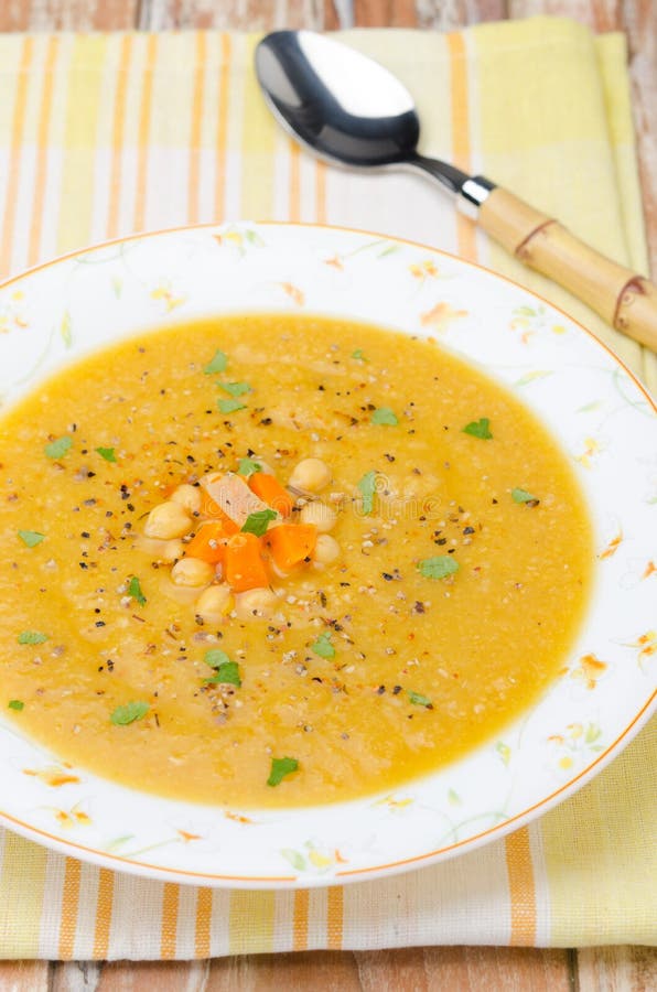 Moroccan chickpeas soup with ginger, top view