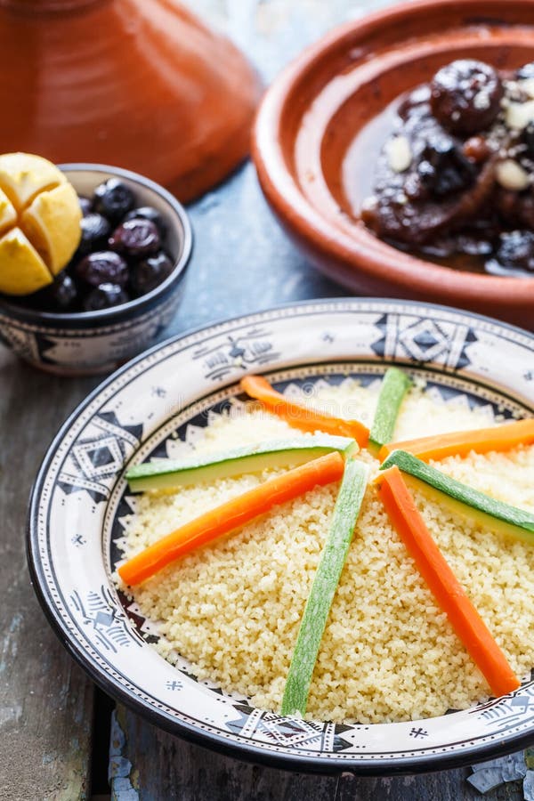 Moroccan Couscous Topped with Vegetables. Rustic Style. Stock Photo Image of ceramic, eating