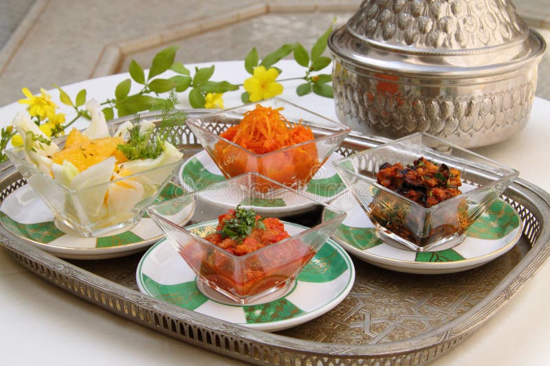 Moroccan cuisine. Selection of starters.