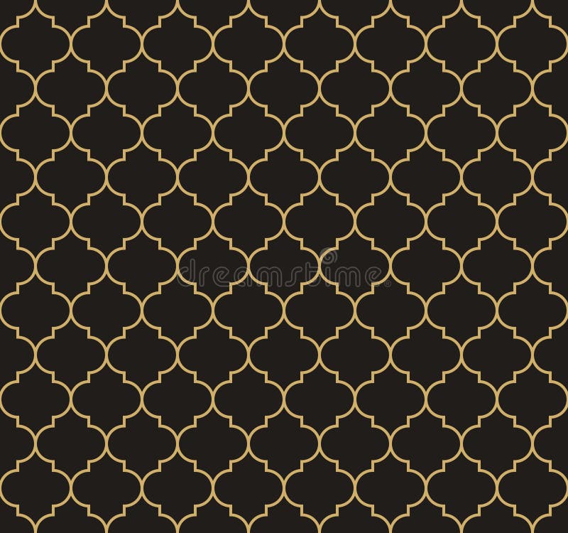 Moroccan-mönstervektor i guld och svart. Traditionell mörkfärgad, sömlös prydnad för tapetseri eller förpackning.