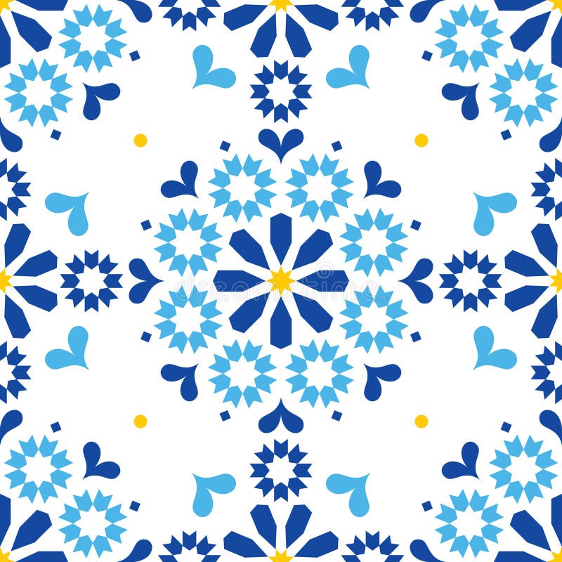 Moroccan or Portuguese vector seamless tile pattern, Azulejo geometric design in navy blue vector illustration Moroccan or Portuguese vector seamless tile pattern, Azulejo geometric design in navy blue vector illustration