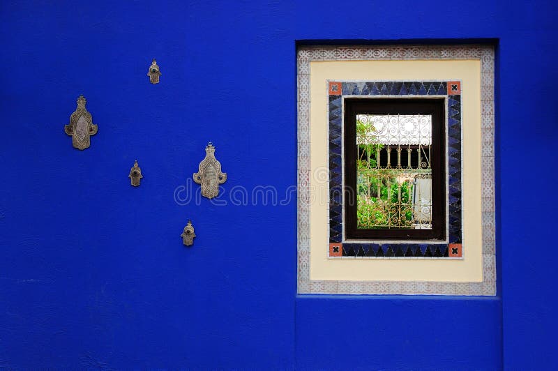 Moroccan Sapphire Blue Wall Paint with window royalty free stock photos Moroccan Sapphire Blue Wall Paint with window royalty free stock photos