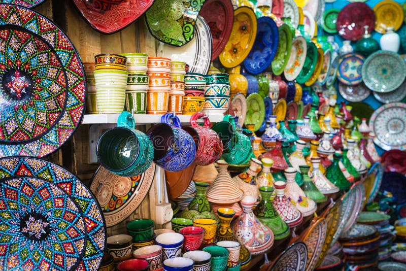 Moroccan souk crafts souvenirs in medina, Essaouira, Morocco