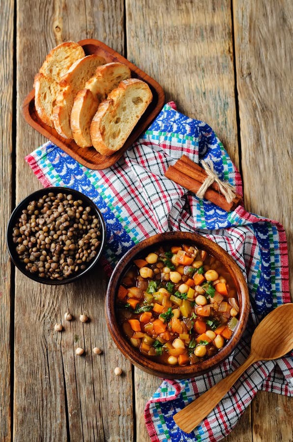 Moroccan Spicy Green Lentils Chickpea Soup Stock Image - Image of ...