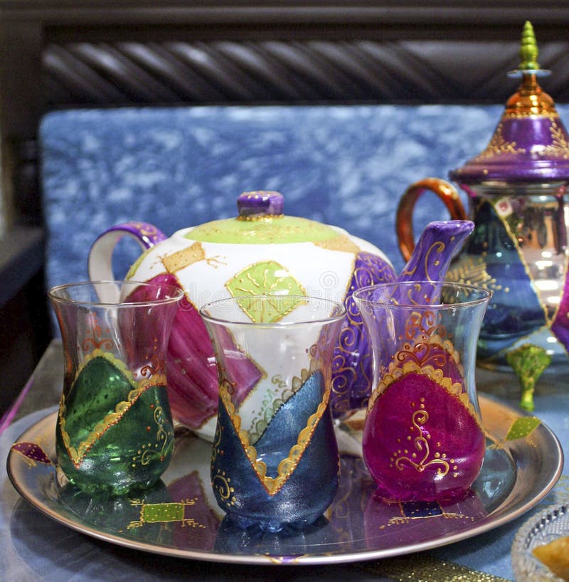 Moroccan teapots and cups stock image. Image of ceramics 15835781