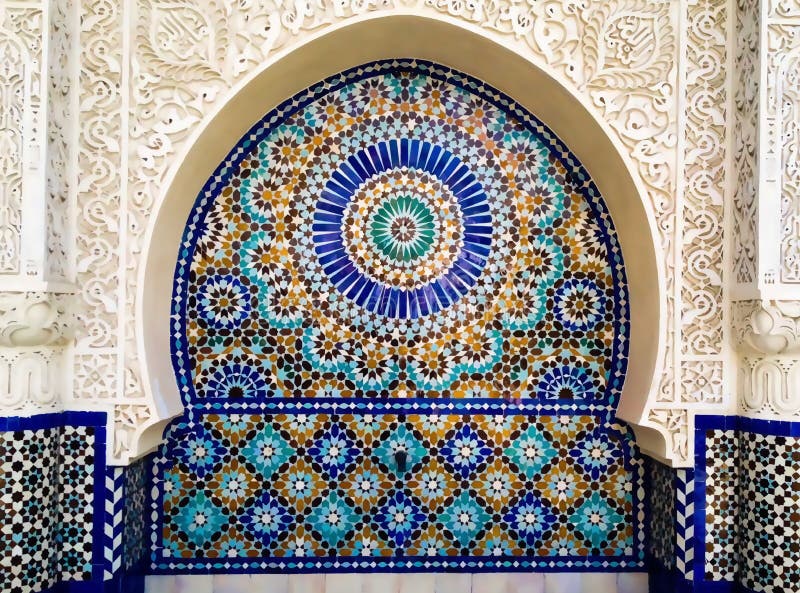 Moroccansk, mosaisk dekoration för att spåra mosaik. traditionell arabisk islamisk moskébakgrund. moskédekorationselement