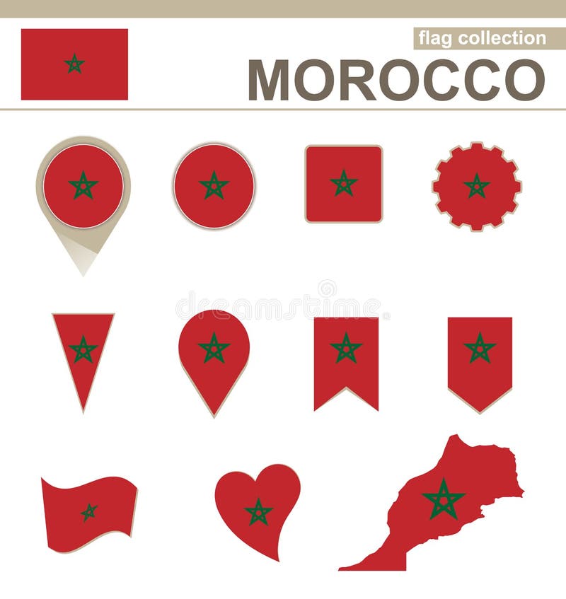 Morocco Flag Collection stock vector. Illustration of landmark - 129630115