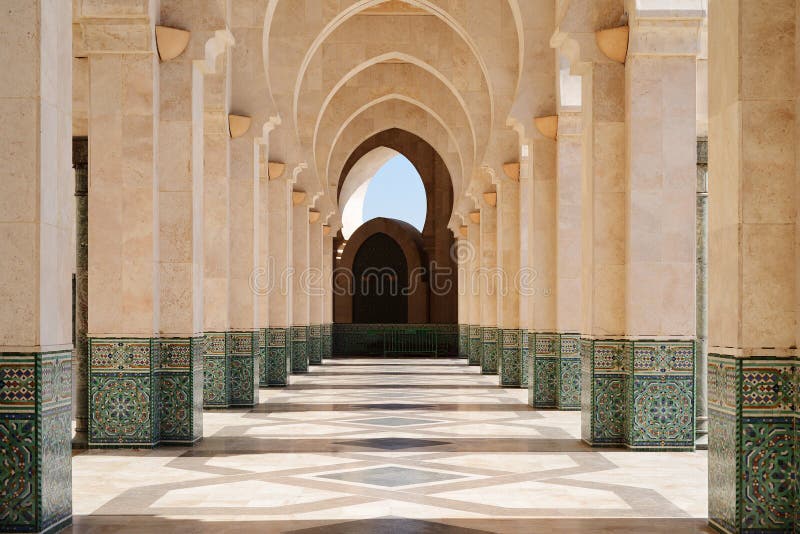 morocco Galleri av den Hassan II moskén i Casablanca royaltyfri fotografi morocco Galleri av den Hassan II moskén i Casablanca royaltyfri fotografi