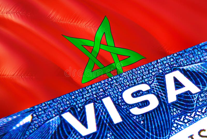 Morocco visa document close up. Passport visa on Morocco flag. Morocco visitor visa in passport,3D rendering. Morocco multi vector illustration