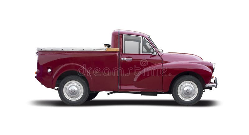 Morris mineur 1000 ramassage. Camionnette britannique classique vue latérale isolée sur fond blanc