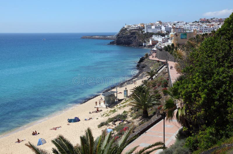 Jandia Beach and the Old Town of Morro Jable Stock Image - Image of ...