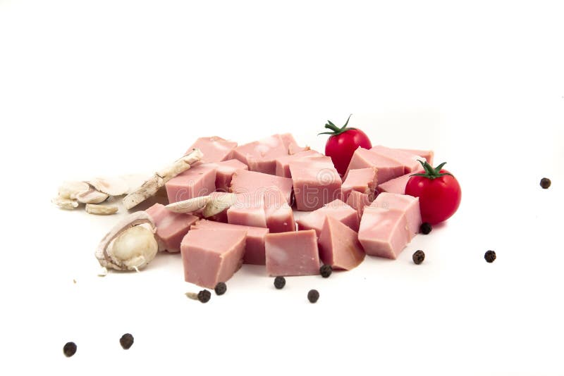 Mortadella Cut into Cubes on White Background Stock Photo Image of