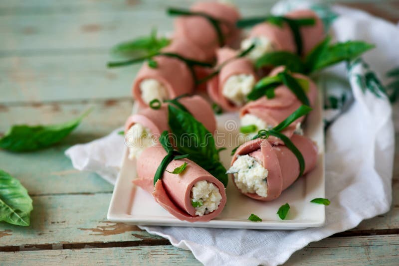 Mortadella and Ricotta Rolls for a Breakfast Stock Photo Image of