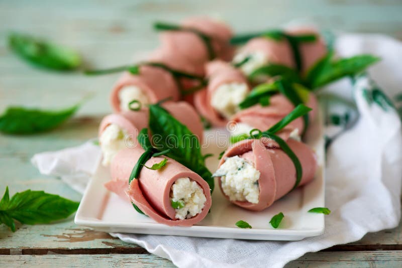 Mortadella and Ricotta Rolls for a Breakfast Stock Image Image of