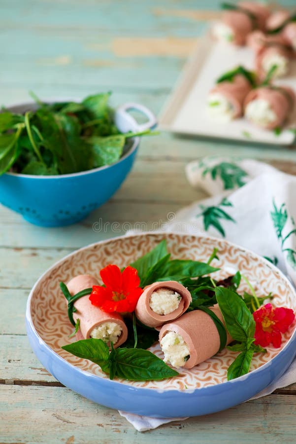 Mortadella and Ricotta Rolls for a Breakfast Stock Photo Image of