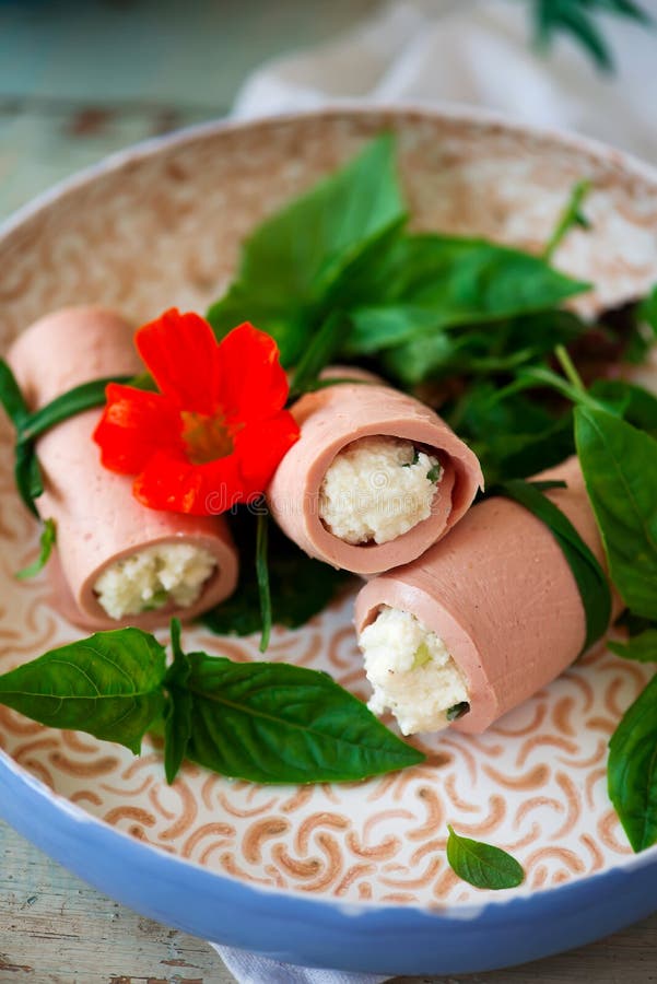 Mortadella and Ricotta Rolls for a Breakfast Stock Image Image of
