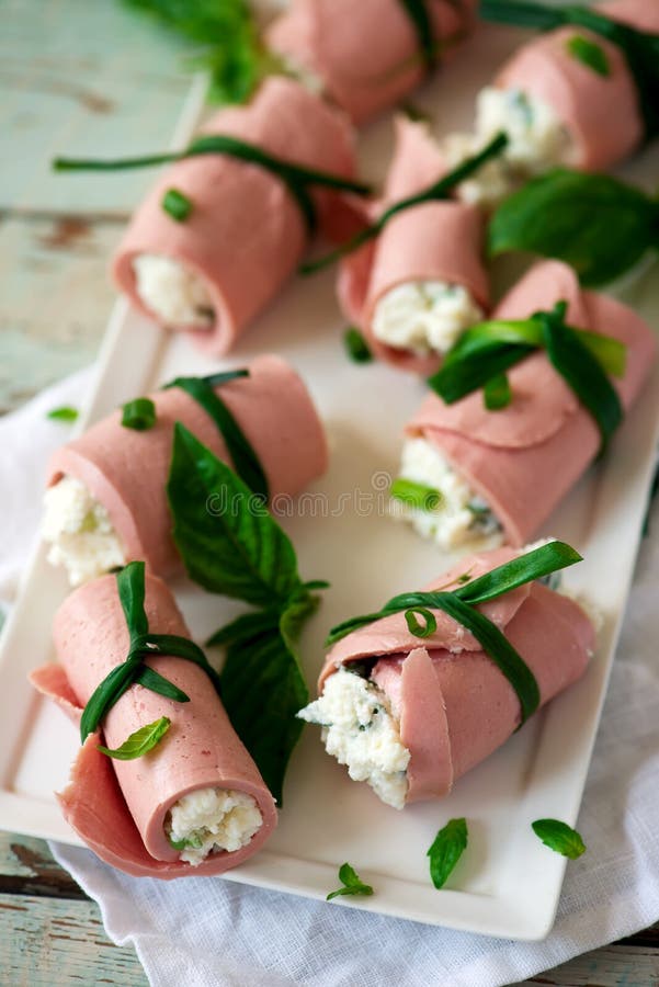 Mortadella and Ricotta Rolls for a Breakfast Stock Photo Image of