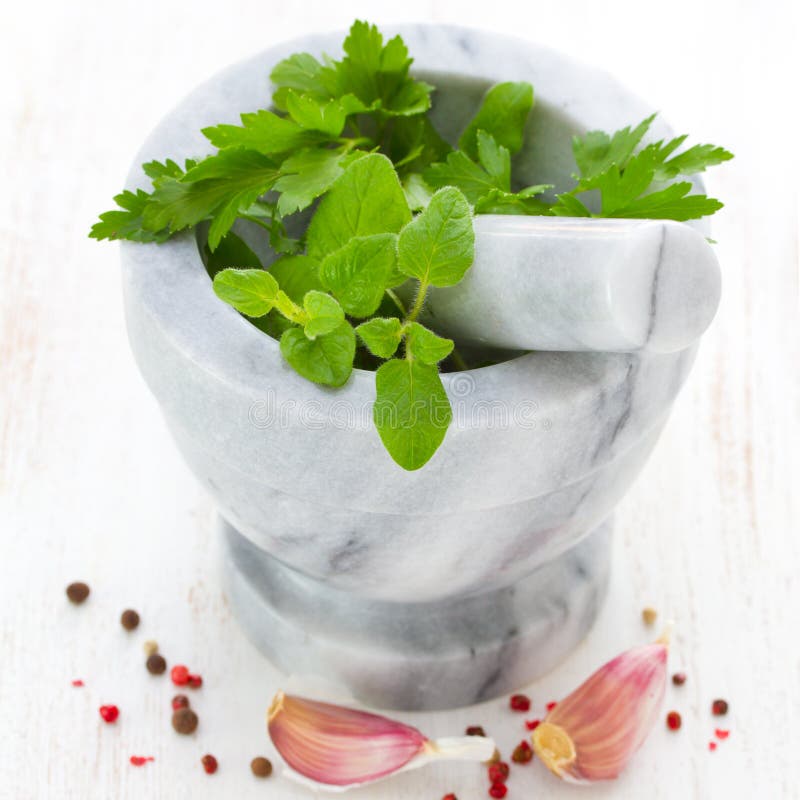 Mortar with parsley