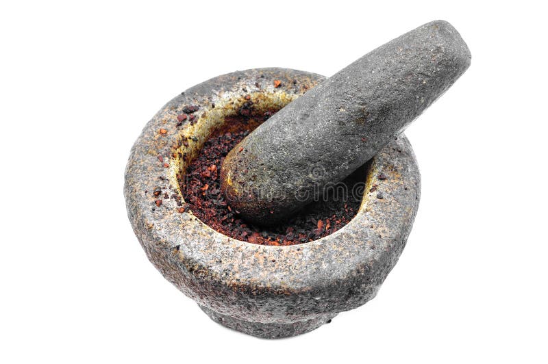 Mortar and pestle with black coffee and coffee beans