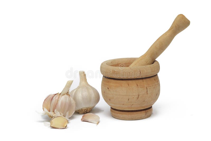 Mortar and Pestle with Garlic Stock Photo Image of carved, garlic