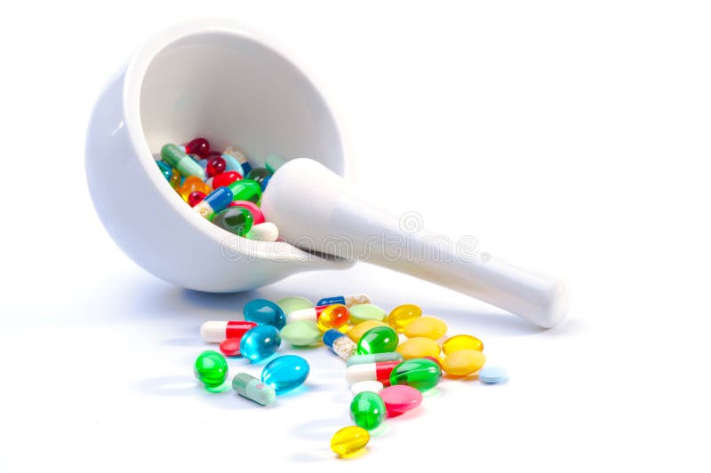 Mortar and pestle with pills