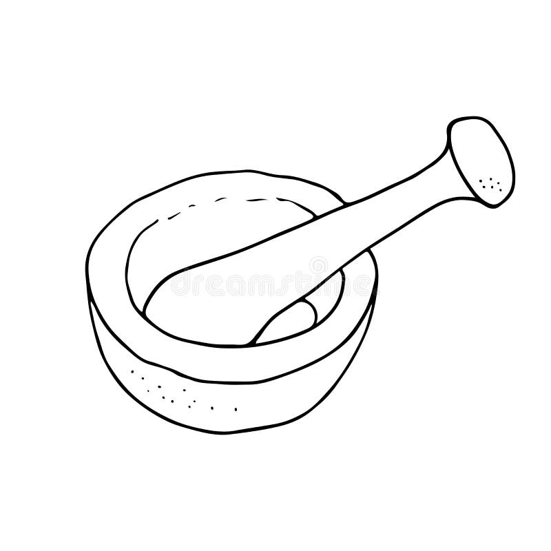 Mortar and Pestle Vector Drawing, Hand Drawn Illustration Stock Vector