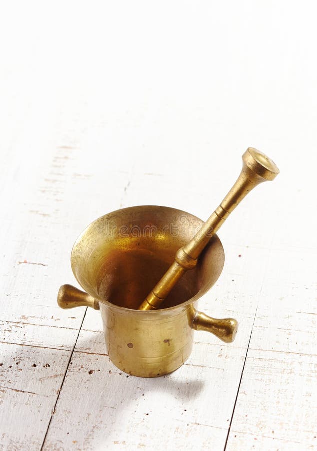 Mortar and Pestle on White Wooden Table Stock Photo Image of