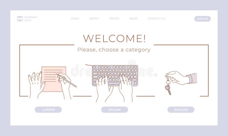 Mortgage loan, rent car vector landing page concept. Hands making checklist, hands typing on keyboard, holding keys. vector illustration Mortgage loan, rent car vector landing page concept. Hands making checklist, hands typing on keyboard, holding keys. vector illustration