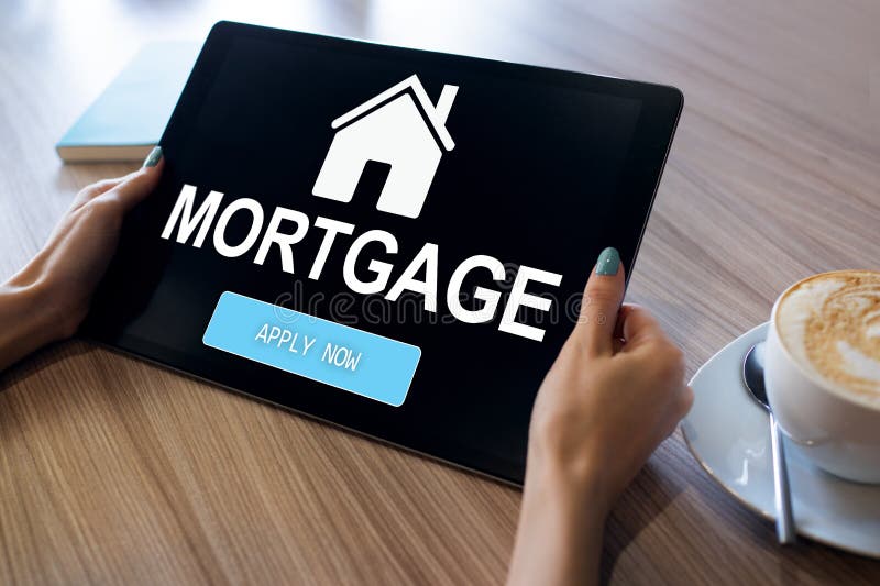 Mortgage online application form on device screen. Business and finance concept. stock images
