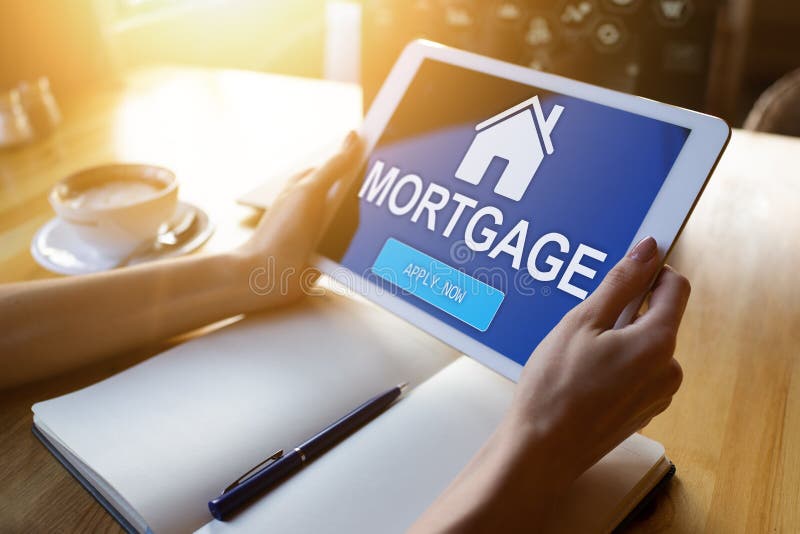 Mortgage online application form on device screen. Business and finance concept. stock photo