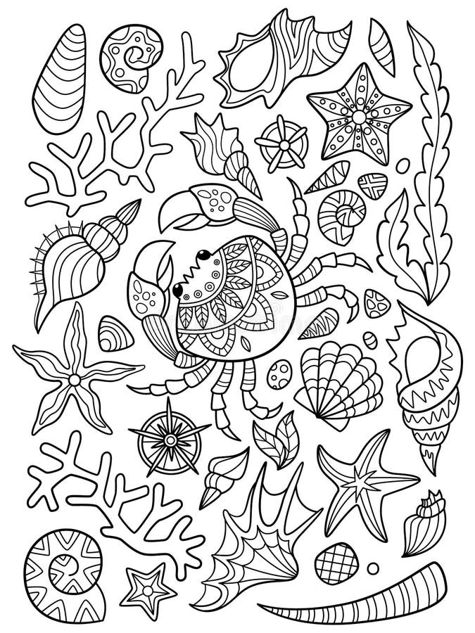 Morze wzoru doodle kolorystyki książki strona