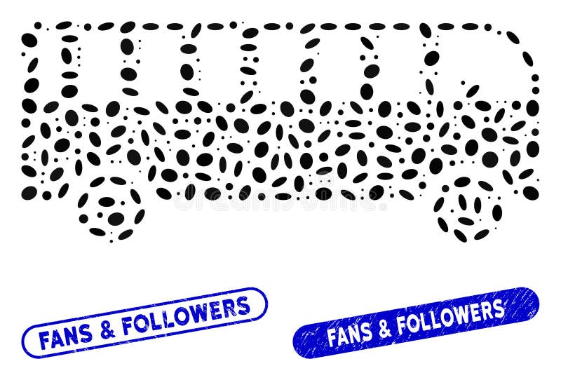Elliptic Mosaic Bus with Textured Fans and Followers Watermarks stock illustration