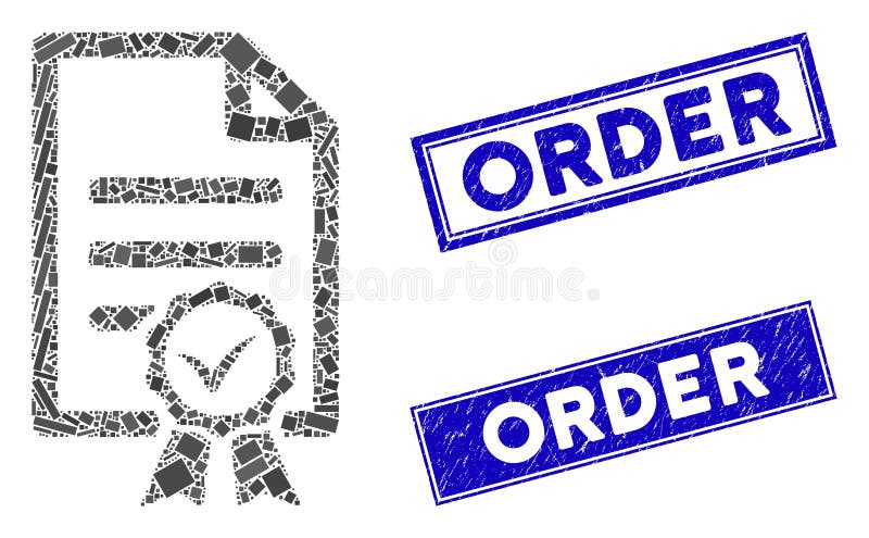 Contract Document Mosaic and Distress Rectangle Order Stamps royalty free illustration