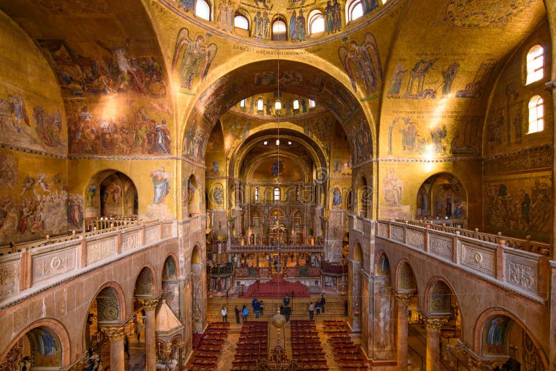 The mosaic decoration art of the interior of St Mark`s Basilica, the cathedral church of Venice