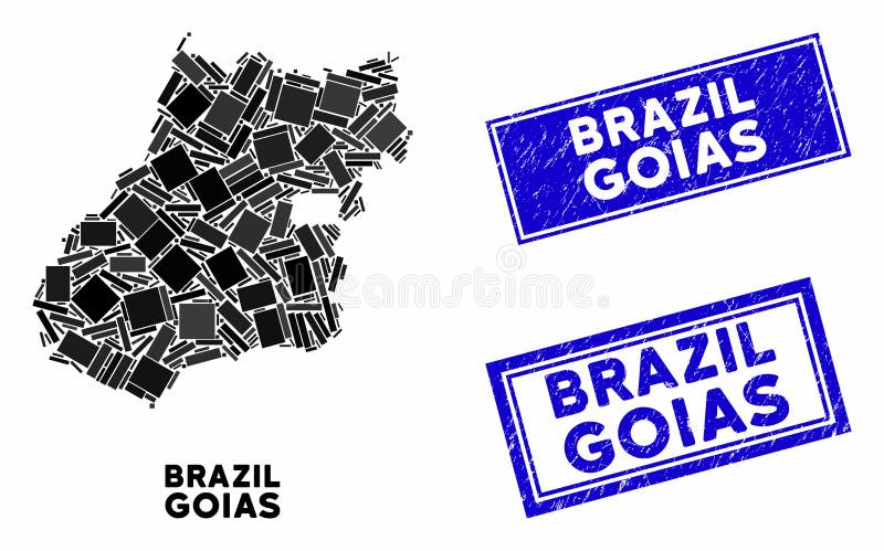 Mosaic Goias State Map and Grunge Rectangle Watermarks royalty free illustration