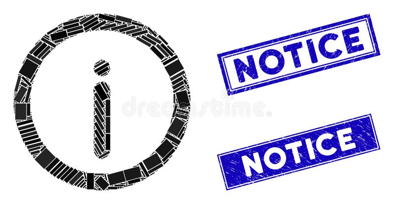 Info Mosaic and Scratched Rectangle Notice Stamps vector illustration