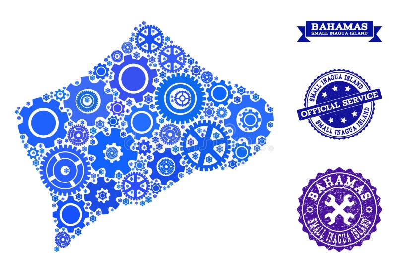 Mosaic Map of Small Inagua Island with Cogs and Rubber Seals for Service royalty free illustration Mosaic Map of Small Inagua Island with Cogs and Rubber Seals for Service royalty free illustration