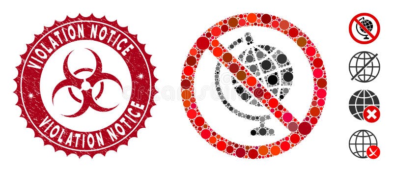 Collage No Globe Model Icon with Scratched Violation Notice Seal stock illustration