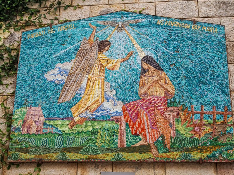 Mosaic panel - Virgin Mary and Angel, Basilica of the Annunciation in Nazareth, Israel stock photos Mosaic panel - Virgin Mary and Angel, Basilica of the Annunciation in Nazareth, Israel stock photos