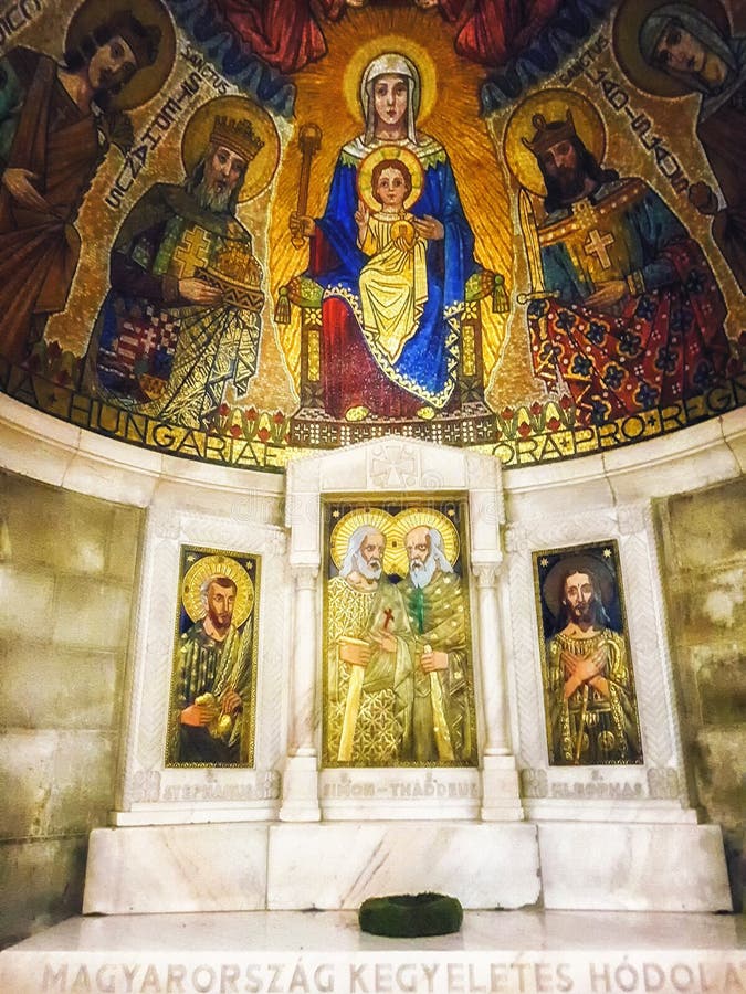 Mosaic religious figures inside the Church of the Dormition abbey